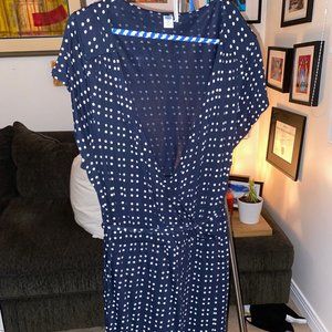 Navy Blue and White Polka-dot Wrap Dress